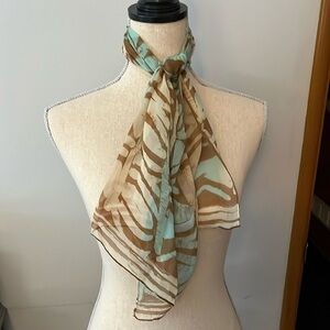 Made in Japan Vintage Scarf Teal and Brown and Cream.  Hand rolled silk
